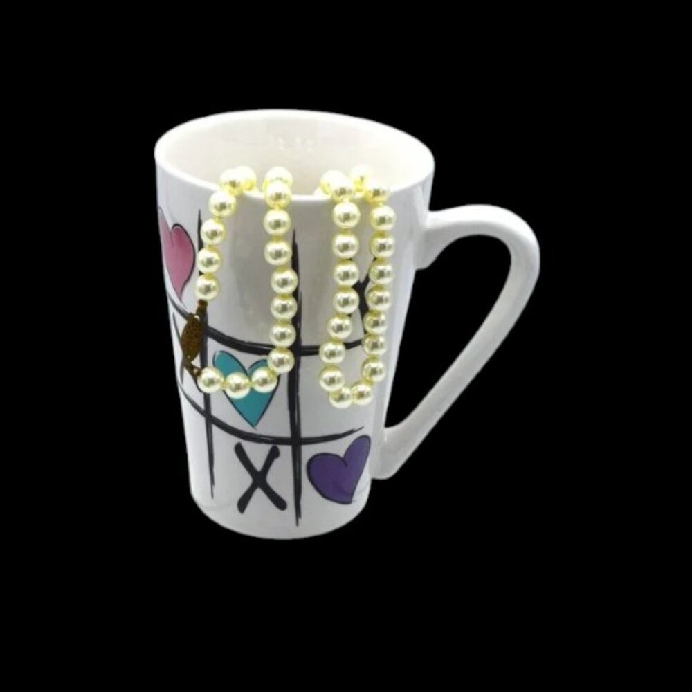 Vintage Faux Pearl Necklace Gift Set with Tic Tac Love Coffee cocoa Tea Mug